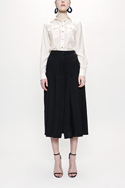 SOCIETA Siyah Pile detaylı uzun etek 81178