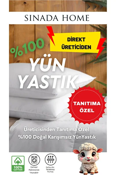 Sinada 100% Washed Pure Wool Pillow 100% Cotton Cover Natural Pillow
