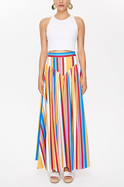 SOCIETA Çizgili Pileli uzun etek 81087
