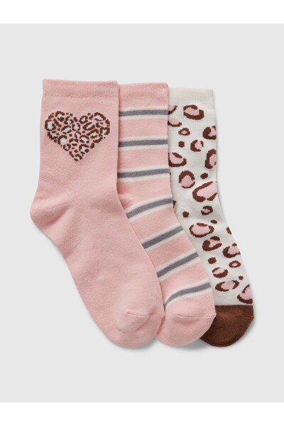 GAP Kız ÇocukLeopar Desenli Crew 3'lü Çorap Seti