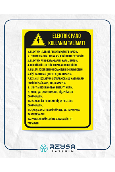 Reysa Tasarım ملصق تعليمات استخدام اللوحة الكهربائية 20 × 28 سم