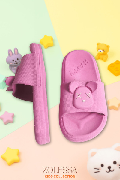 ZOLESSA Kız Çocuk Pembe Terlik Kaydırmaz Tabanlı Hayvan Figürlü Günlük Rahat Spor Yazlık Ev Plaj Terlik