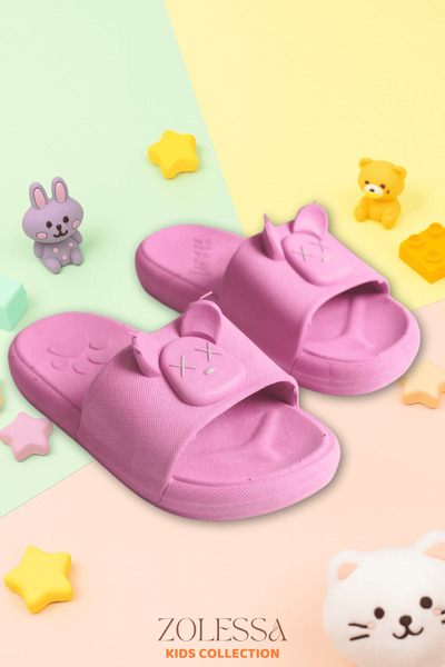 ZOLESSA Kız Çocuk Pembe Terlik Kaydırmaz Tabanlı Hayvan Figürlü Günlük Rahat Spor Yazlık Ev Plaj Terlik