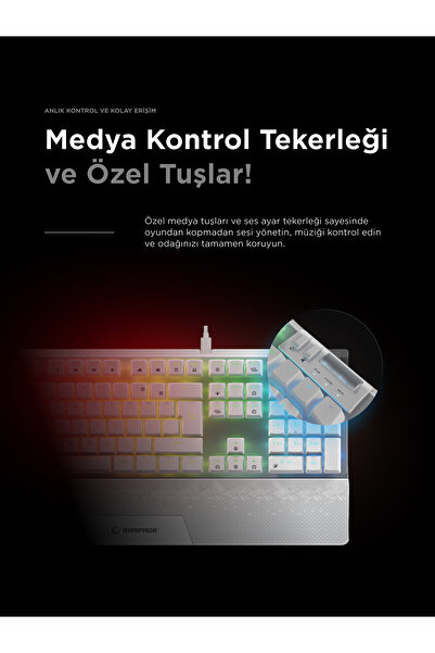 Rampage Carbon Rgb Red Switch Bilek Destekli Hot Swap Gaming Klavye Mekanik Klavye Oyuncu Klavyesi-beyaz