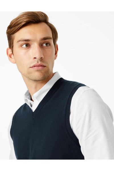 Marks & Spencer Saf Pamuklu V Yaka Süveter