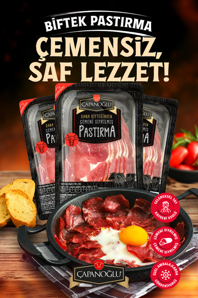 Çapanoğlu Dana Biftekten Dilimli Pastırma 80 gr Çemensiz Kayseri Usulü Kahvaltılık Et