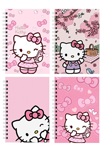 Panda Hello Kitty - A5 Spiralli Okul Defteri 80 Yaprak 4'lü Set - Çizgili