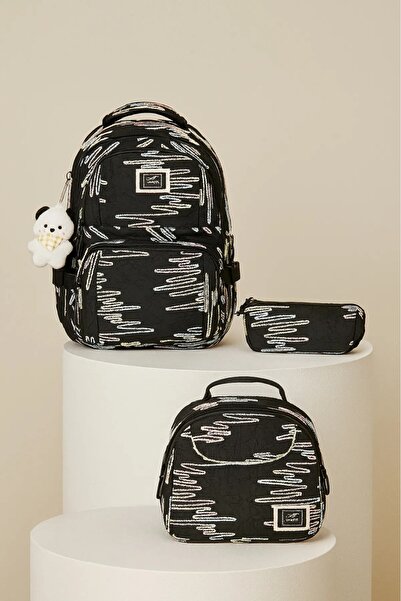 nacar çarşı Set de 3 ghiozdane roz cu model în zig-zag pentru fete, în stil c...