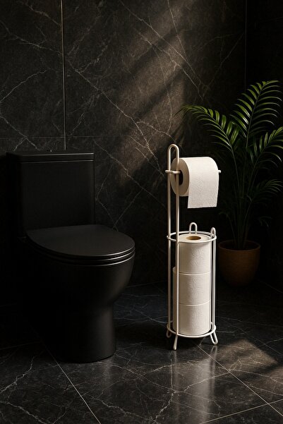 Magic Objects Ayaklı Beyaz Tuvalet Kağıtlığı | Yedekli Metal Kağıt Standı Askısı