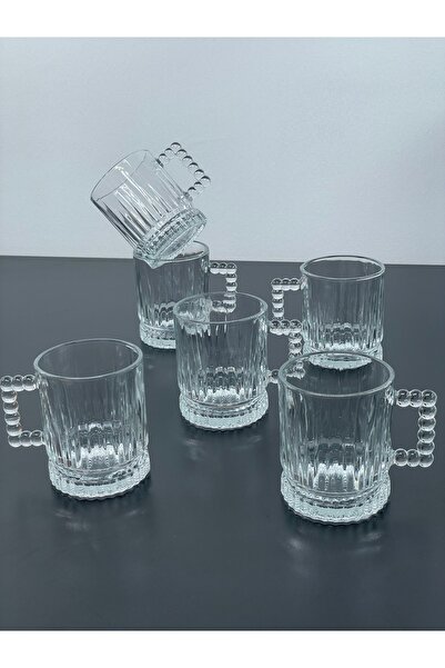 ORTAKÖY CENNETİ Set of 6 Glass Beads with Handles Tea Coffee Soft Drink Glass Cup 220ml