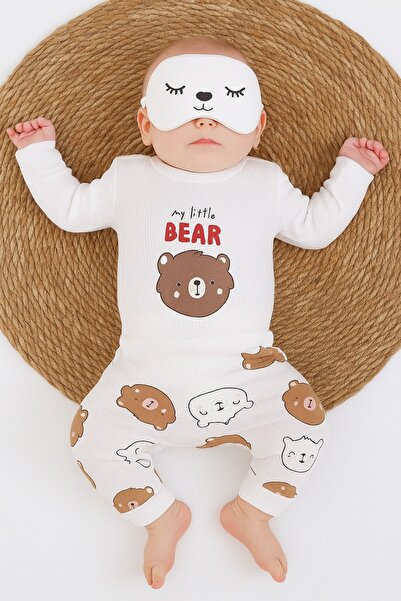 Sparrow Laurel Unisex Bebek Ayıcık Desenli Zıbın Takımı,2'li Bebek Takımları,...