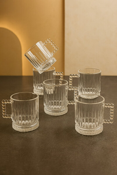 ORTAKÖY CENNETİ Set of 6 Glass Beads with Handles Tea Coffee Soft Drink Glass Cup 220ml