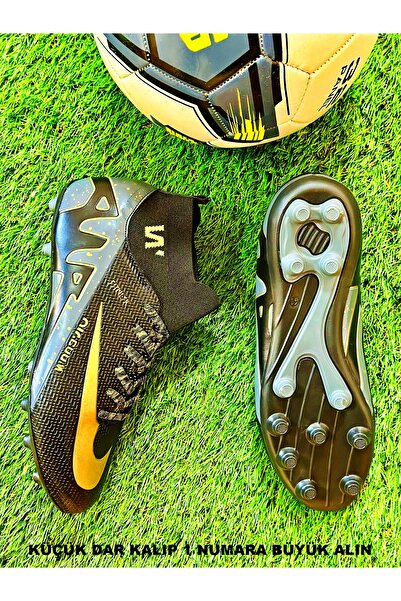 ClassyMen Throat Sock Ankle-High Boys' Spiked Black Football Cleats Carpet Field Soccer Sports Shoes - Narrow Fit