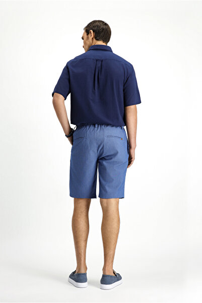 Kiğılı Regular Fit Likralı Çizgili Pileli Gofre Bermuda Şort