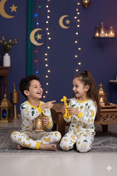 ROSAMİNA Erkek-Kız Çocuk Unisex %100 Pamuk Ramazan-Bayram Kreasyonu Pijama Takımı