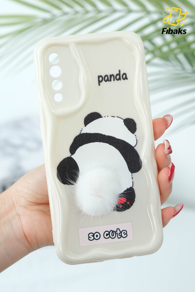 Fibaks Galaxy A50/a30s Uyumlu Kılıf Tasarımlı Desenli Kamera Korumalı Panda Beyaz Püsküllü Silikon Kapak