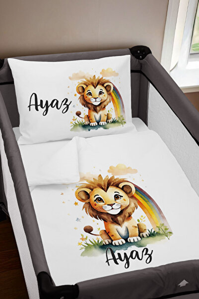 Homamia İsme Özel 75x120 Park Yatak Beşik Nevresim Takımı Aslan