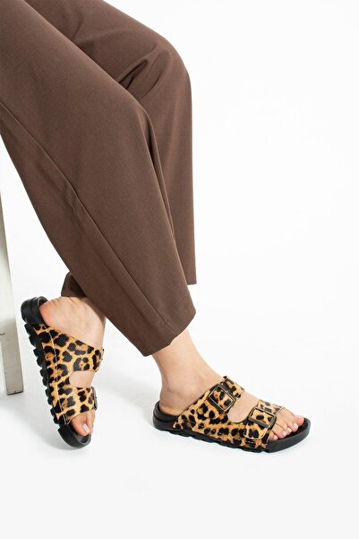 Moda Devrin Leopar Yazlık Unisex Çift Toka Yumuşak Ve Hafif Terlik