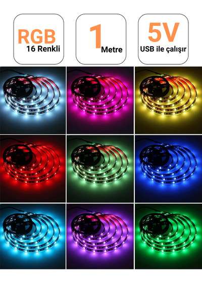 Ema Dükkan Tv Monitör Arkası 1 Metre Kumandalı 3 Çipli Rgb Şerit Led Iç Mekan Led Animasyonlu Rgb Şerit Led