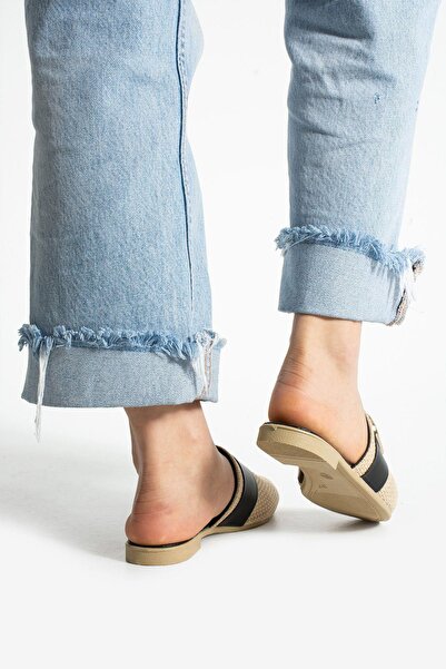 Moda Devrin Черни дамски чехли от юта с катарами, затворени, за дома и на открито