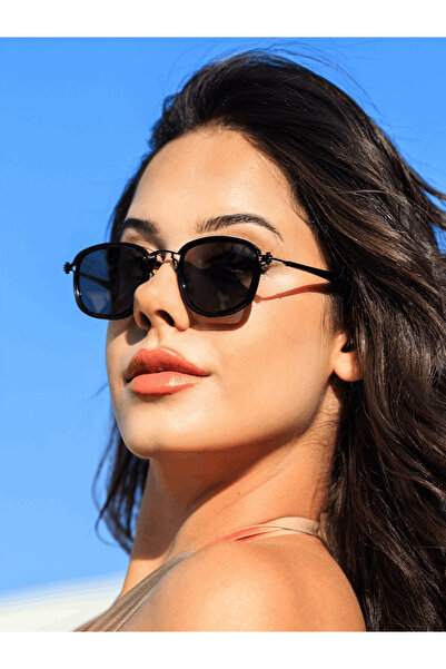 Angel Eyes Rectangle Metal Black Frame Black Handle Black Glass Unisex Sunglasses