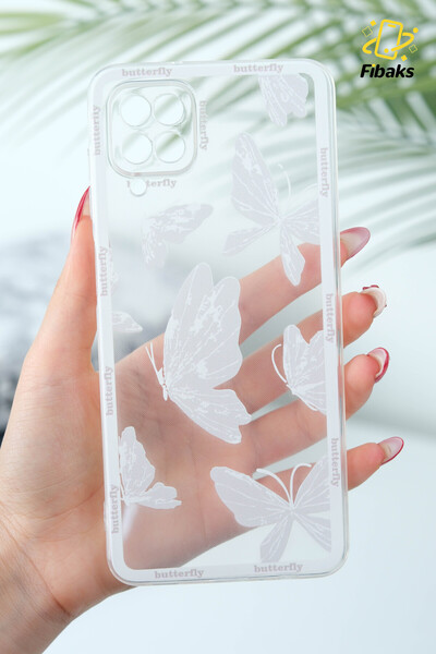 Fibaks Samsung Galaxy A12/M12 Kılıf Şeffaf Kelebek Tasarımlı Desenli Kamera Korumalı Yumuşak Silikon Kapak