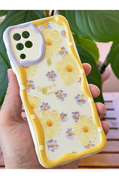 Fibaks Samsung Galaxy A12/M12 Kılıf Tasarımlı Desenli Kamera Korumalı Papatya Çiçek Renkli Silikon Kapak