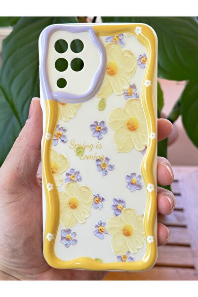 Fibaks Samsung Galaxy A12/M12 Kılıf Tasarımlı Desenli Kamera Korumalı Papatya Çiçek Renkli Silikon Kapak