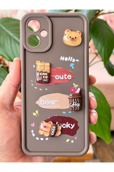 Fibaks Samsung Galaxy A06 Case Soft Silicone Cover with Teddy Bear Coffee Design Pattern Camera Protection