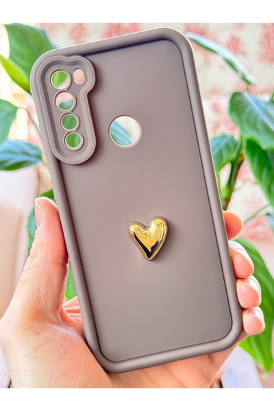 Fibaks Xiaomi Redmi Note 8 Case 3D Heart Design Brown Patterned Soft Camera Protection Silicone Cover