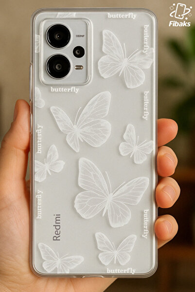Fibaks Redmi Note 12 Pro 5g Uyumlu Kılıf Tasarımlı Desenli Kamera Korumalı Şeffaf Kelebek Kapak