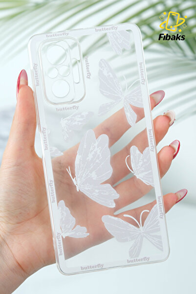 Fibaks Redmi Note 10 Pro Uyumlu Kılıf Tasarımlı Desenli Kamera Korumalı Şeffaf Kelebek Esnek Silikon Kapak
