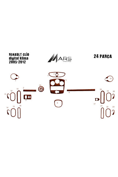 Marscockpitdesign رينو كليو 3 بيانو أسود مطلي مكيف رقمي 2005-2012 9 قطع