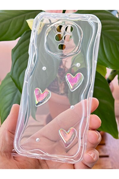 Fibaks Xiaomi Redmi Note 9 Pro - 9S Kılıf 3D Kalpli İnci Tasarımlı Desenli Kamera Korumalı Silikon Kapak