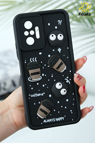 Fibaks Redmi Note 10 Pro Kılıf Tasarımlı Desenli Kamera Korumalı Coffee Kurabiye Siyah Yumuşak Silikon Kap
