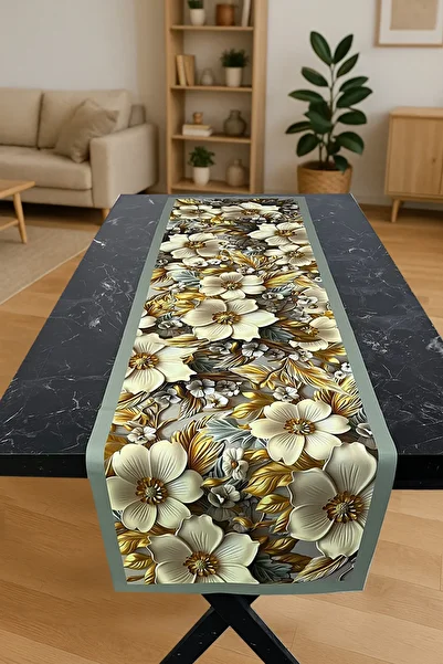 tarzınısec Lily Shine – 3D Flower Patterned Table Runner & 4-Piece Supla Set