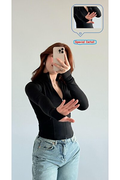 EDVESS Bluză CoolFit cu mânecă lungă, cu fermoar, slim fit