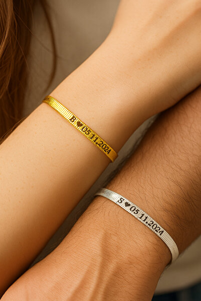 Vamoria Kişiye Özel İtalyan Kombin Çelik Çift Bilekliği