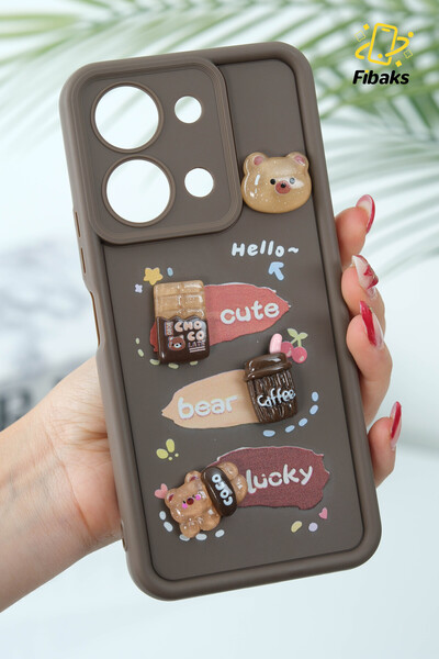 Fibaks Case for Redmi Note 13 Pro 5g Designed Patterned Camera Protection Teddy Bear Brown Color Soft Silicone Cap