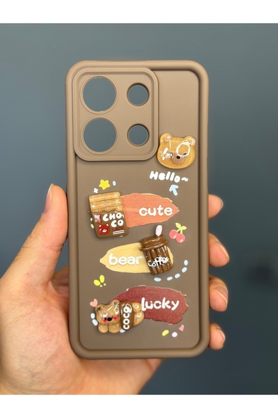 Fibaks Case for Redmi Note 13 Pro 5g Designed Patterned Camera Protection Teddy Bear Brown Color Soft Silicone Cap