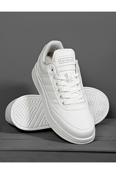 FREE MARKA Günlük Erkek Beyaz Sneaker Bağcıklı Rahat Ortopedik Spor Ayakkabı