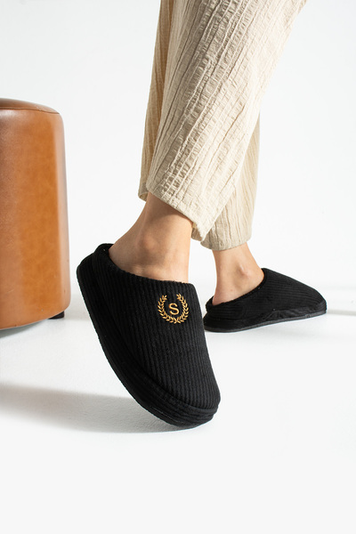 SWORD Κεντημένες βελούδινες παντόφλες σπιτιού | Χειμερινές Παντόφλες Unisex Σπίτι | Αντιολισθητική βάση