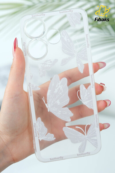 Fibaks Xiaomi Redmi 13 Kılıf Şeffaf Kelebek Tasarımlı Desenli Kamera Korumalı...
