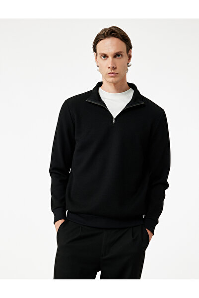 Koton Texturovaná mikina s dlouhým rukávem a polovičním zipem