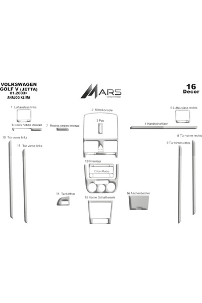 Marscockpitdesign فولكس واجن جولف 5 بيانو أسود مطلي (مكيف هواء تناظري) 2003-2...