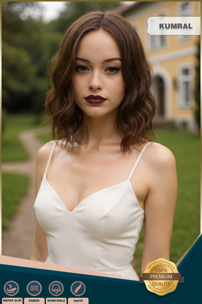 KONAK PERUK Fiber Sentetik Kısa Dalgalı Perçemsiz Peruk - Kumral