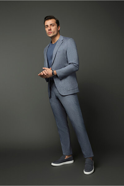 Kiğılı Slim Fit Dar Kesim Keten Karışımlı Beli Lastikli İpli Takım Elbise