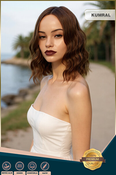 KONAK PERUK Fiber Sentetik Kısa Dalgalı Perçemsiz Peruk - Kumral