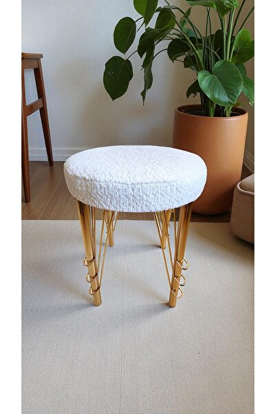 BARERMO still gold yuvarlak Puf Bench, Puf, Sandalye, Oturak, Tabure, Makyaj Masası Sandalyesi, Dresuar Pufu