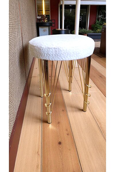 BARERMO still gold yuvarlak Puf Bench, Puf, Sandalye, Oturak, Tabure, Makyaj Masası Sandalyesi, Dresuar Pufu